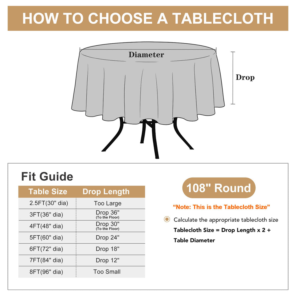 Royal Blue Round Tablecloths 108 Inch(Fit 48-84 Inch Tables), 6 Pack