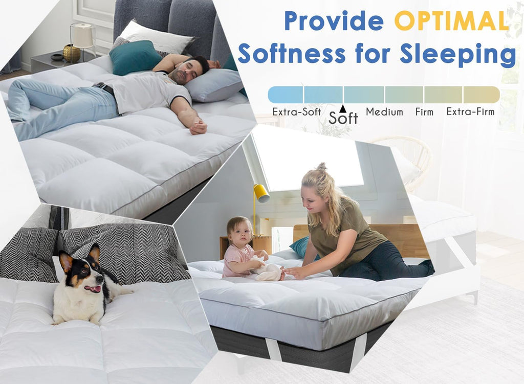 Mattress Topper Queen Cooling Pillow Top Thick Plush Pad Cover | Overfilled with 7D Down Alternative Extra Soft