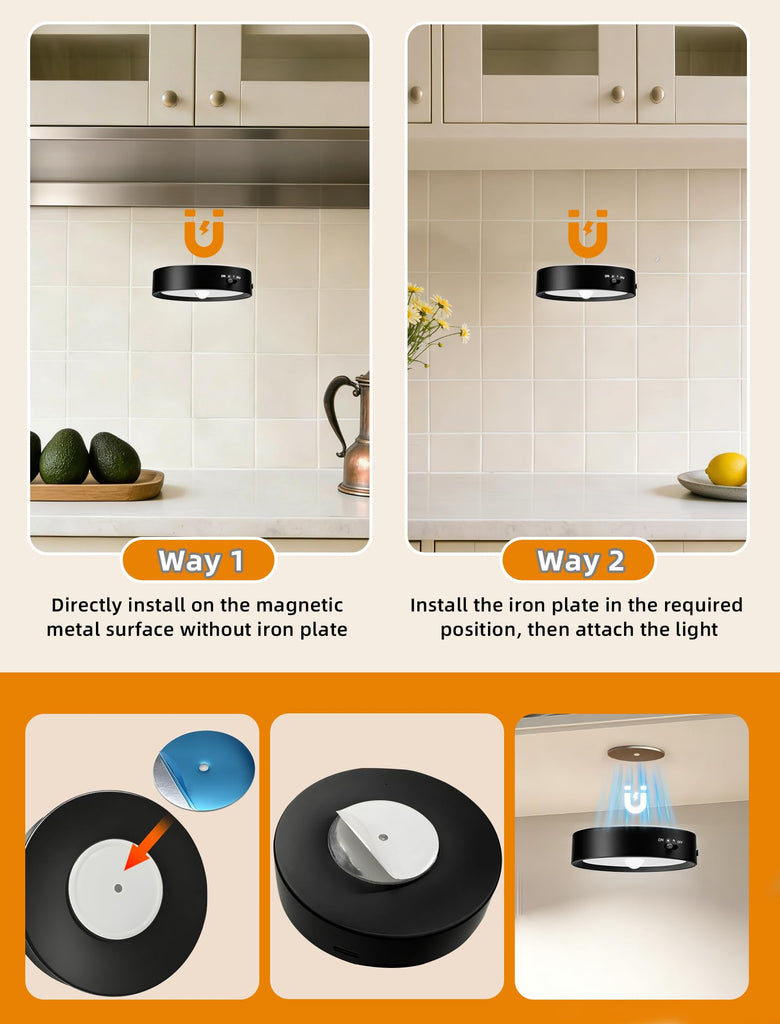 Under Cabinet Lighting Rechargeable Puck Lights with Remote Black