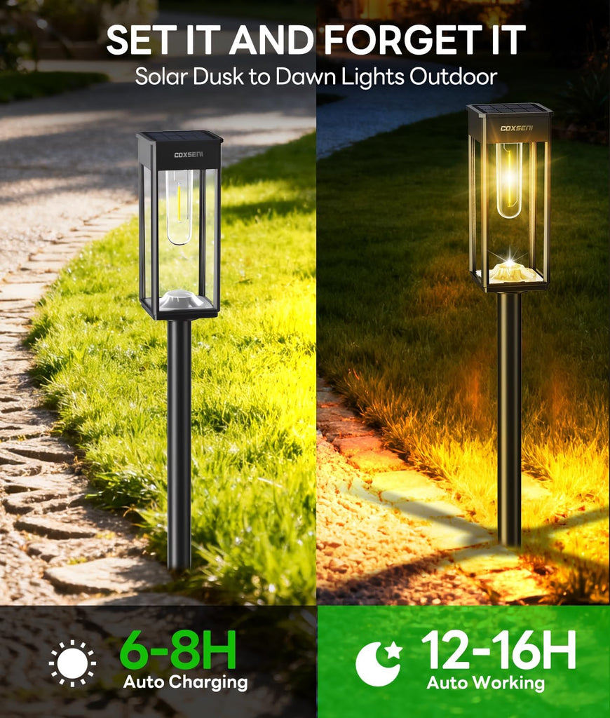 Solar Path Lights Outdoor Waterproof 3000K Warm White, 6 Pack