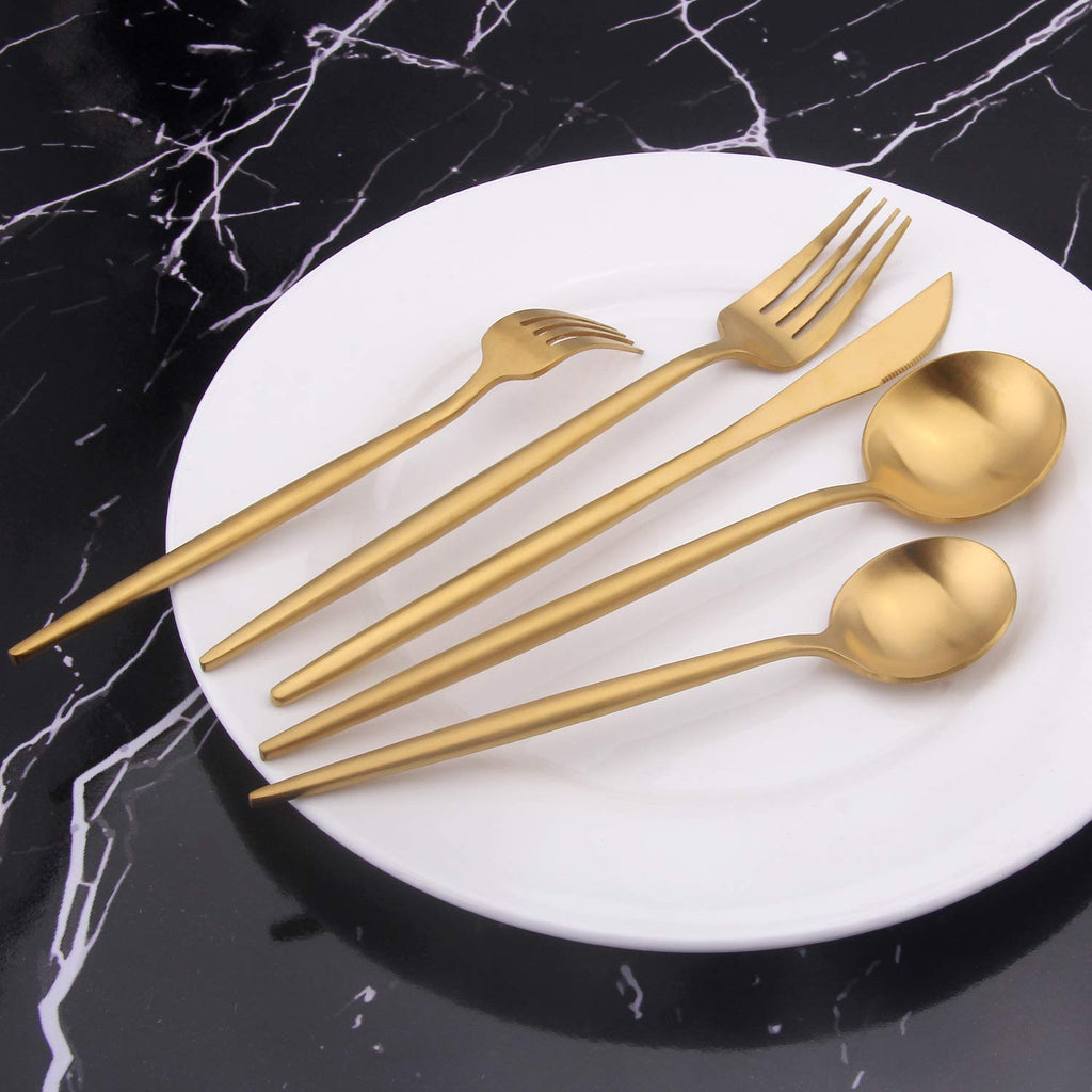 Matte Gold Silverware Set, 20 Piece Stainless Steel Cutlery Flatware Set, Kitchen Utensil Sets for 4, Tableware With