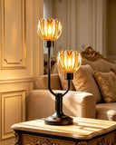Mid Century Modern Glass Table Lamp Black Dimmable Desk Lamps with Brown Glass Shades 2 Bulbs Included 3000K Warmwhite