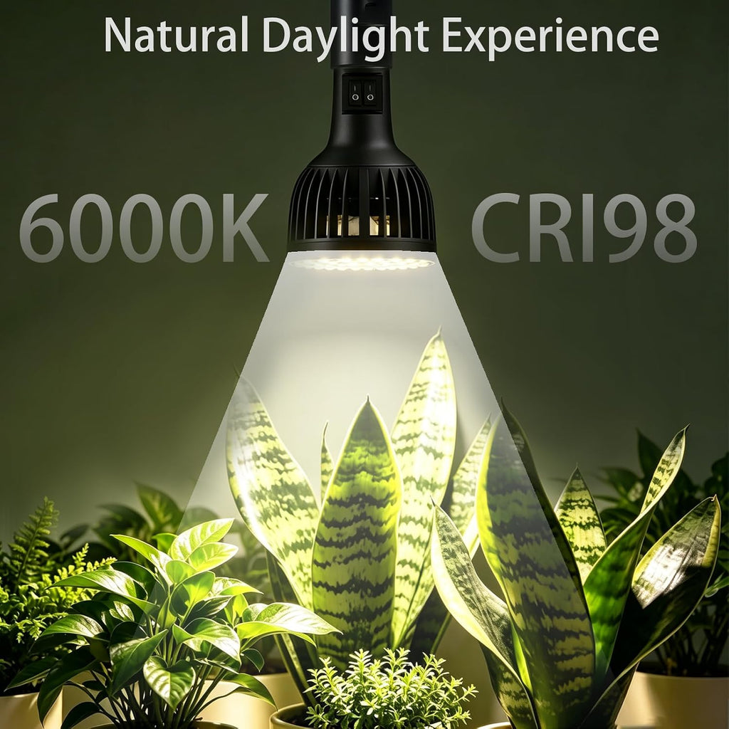 Grow Light Bulb with Built-in Plant Fan, Full Spectrum LED Plant Light Bulb, 20W, E26 Base, 6000K Plant Light