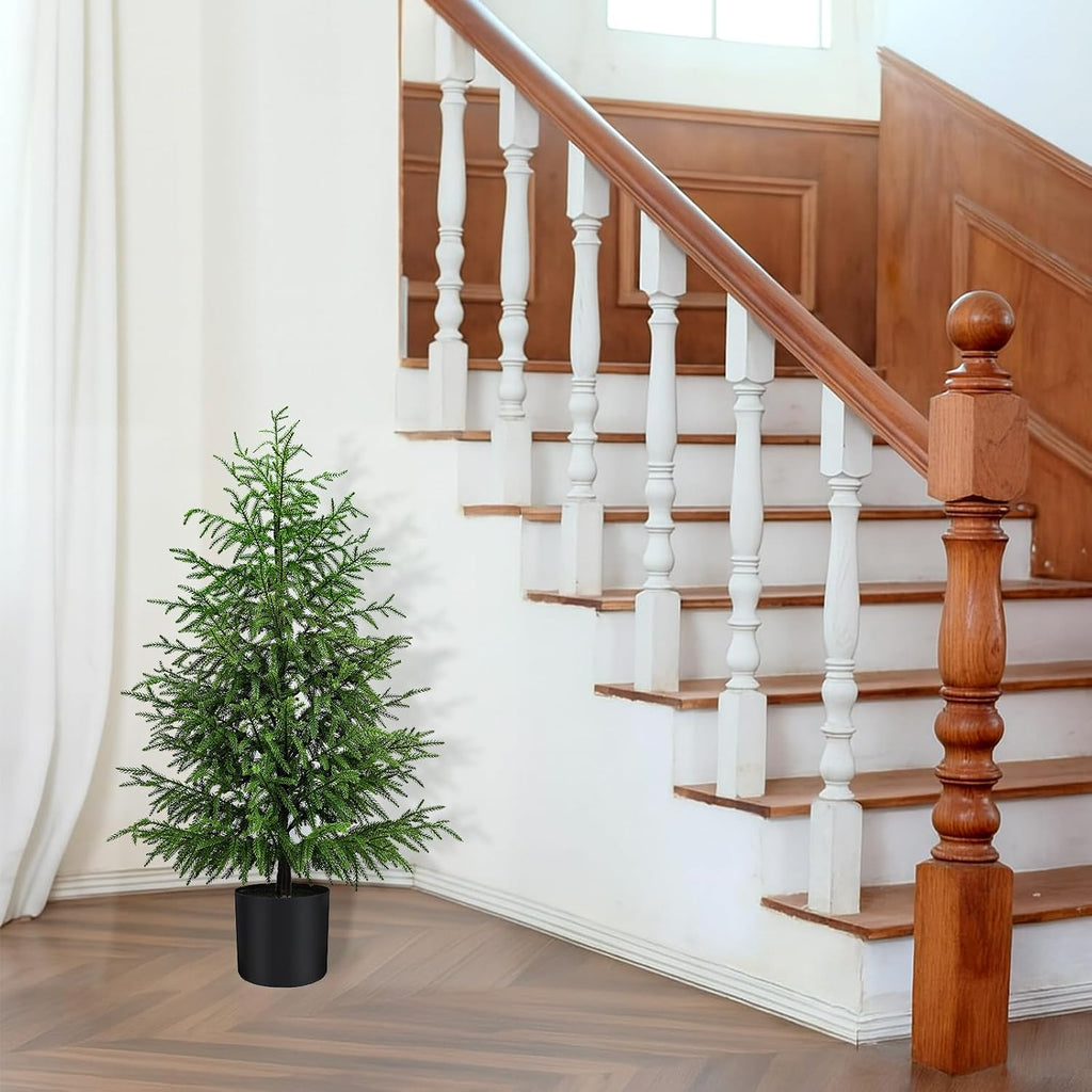4FT Norfolk Pine Christmas Tree, Unlit Artificial Tree in Pot, Soft-Touch PE Material, Family & Pet Friendly