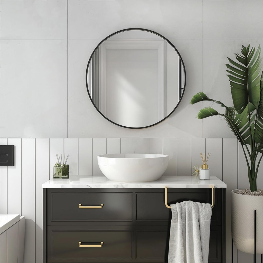 Circle Mirror 20 inch, Black Round Mirror, Matte Black Metal Frame