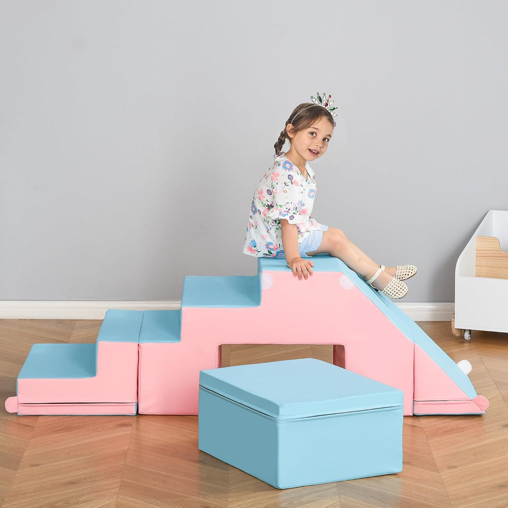 Toddlers Climbing Toys, Foam Climbing Blocks, 2 Pieces PU Leather Soft Play Set Indoor for Crawling or Sliding Aged