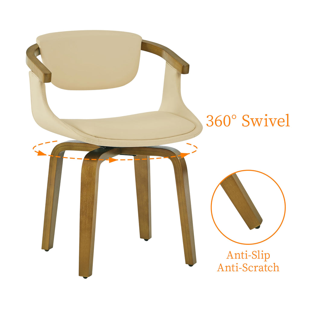 Mid Century Modern Swivel Desk Chair Without Wheels, Cream