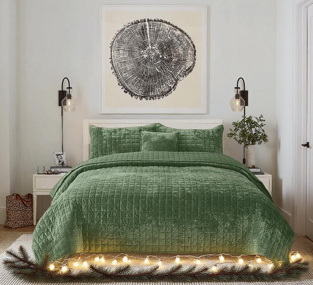 Quilt Set 98x106 Luxurious Velvet Bedding Sets with 2 Pillow Shams 20x36 3 Pieces Ultra Soft Quilted