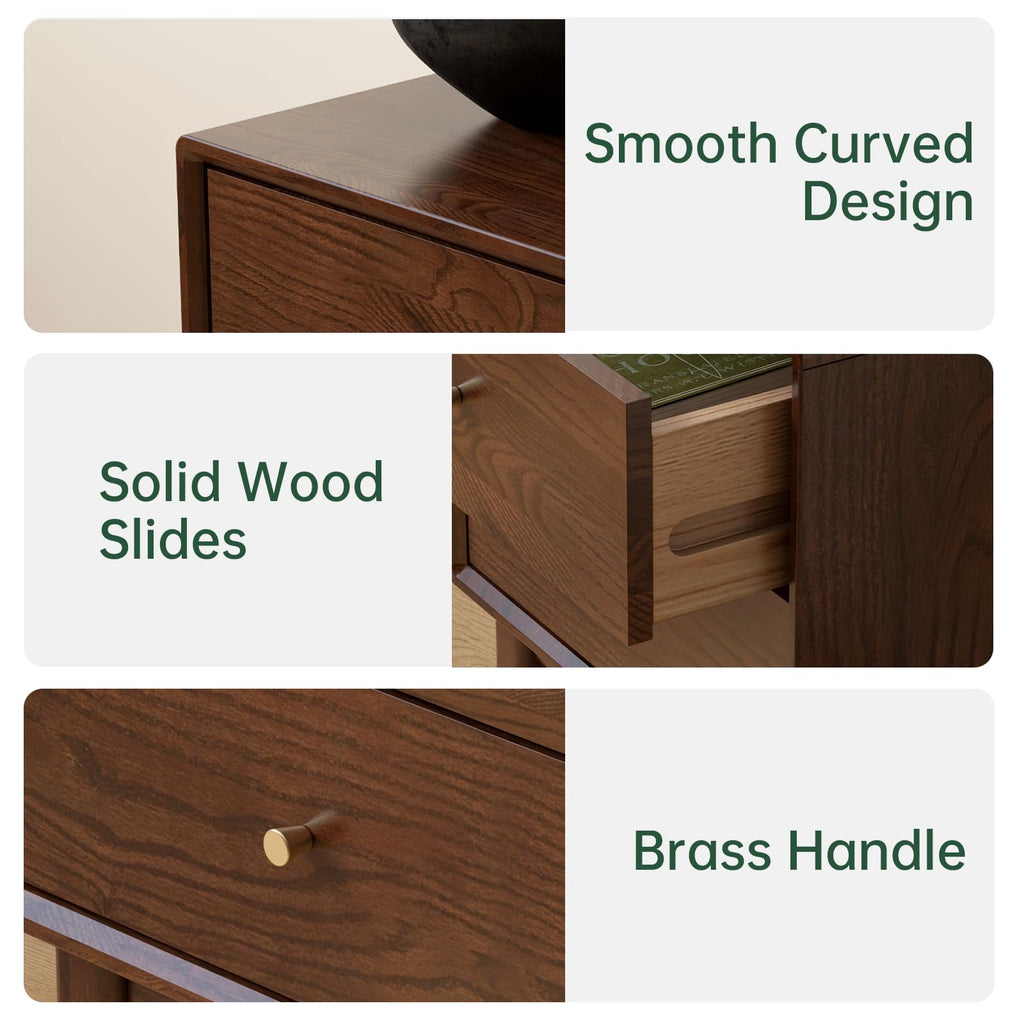 100% Solid Wood Nightstand Set of 2, Walnut Nightstand, Mid Century Night Stand, Wooden Nightstand, Small Nightstands
