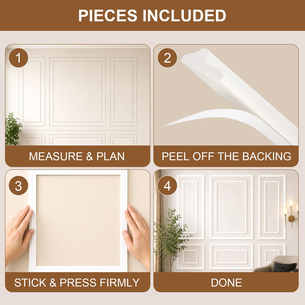 3 Set Peel and Stick Wall Molding Kit, Wainscoting Panels for Interior Wall