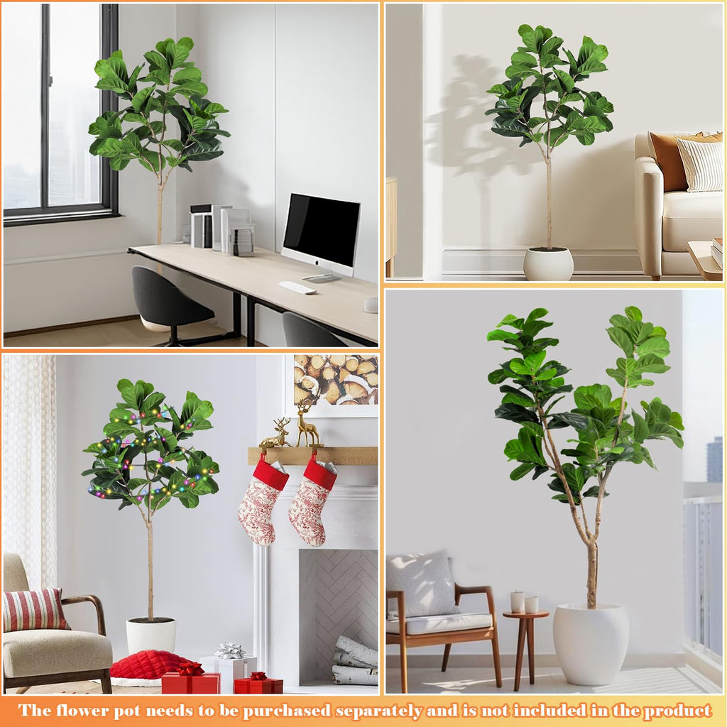 5 FT Artificial Fiddle Leaf Fig Tree, Indoor Simulation Plants, Large Tall Tree, Indoor Decorative Plants and Potted