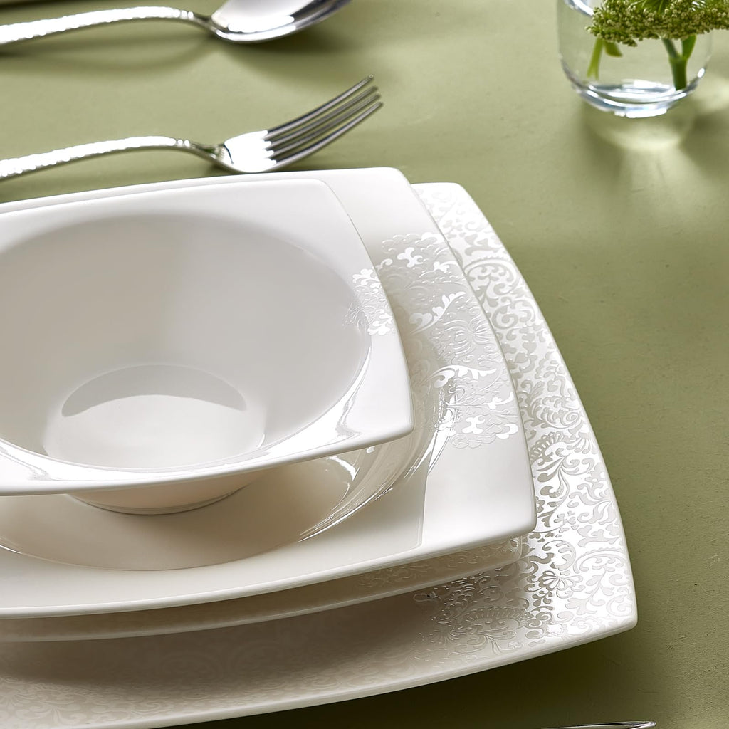 Flava Bone China Dinnerware Set for 6, 24-Piece White Dinner Set, Lightweight & Durable Fine Bone China Plates