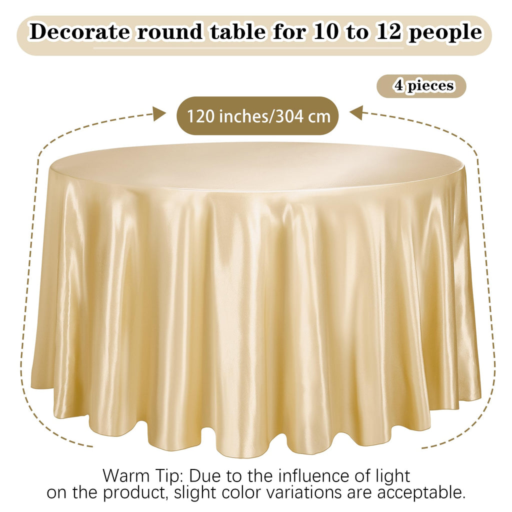 4Pack Round Satin Tablecloth 120 Inch Champagne Overlay Table Cover