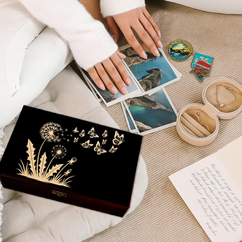 Dandelion Butterfly Wooden Memorial Storage Box with Hinged Lids