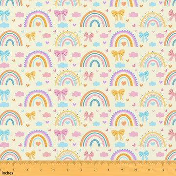 Rainbow Fabric by The Yard, Cute Princess Bow Tie Printed DIY Art Fabrics, Colorful Bowknot Pattern Decorative