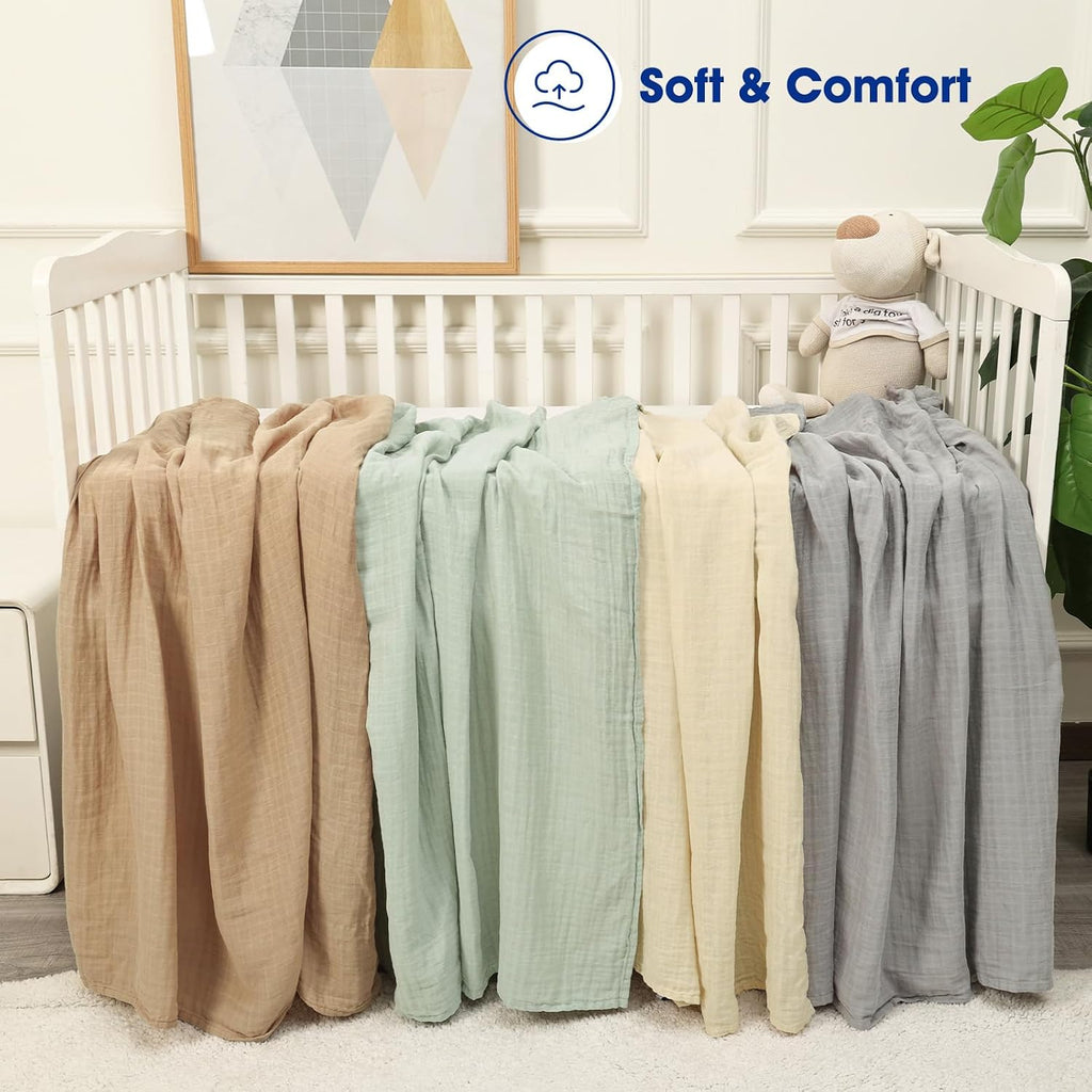 4 Pack Baby Muslin Swaddle Blankets 47" x 47", 100% Cotton Swaddle Wrap for Boys Girls, Ultra Soft Breathable
