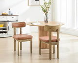 Farmhouse Dining Chairs Set of 2, Upholstered Faux Leather Dining Room Chairs with Curved Backrest and Wood Legs for Kitchen or Restaurant, Brown