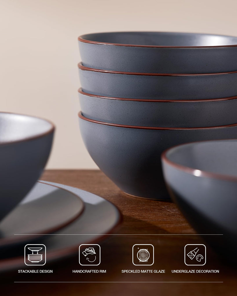 Venus Plates and Bowls Sets with Rim, Stoneware Dinnerware for 8