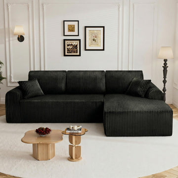 110" Boneless Cloud Sectional Couches, Comfy Fluffy L Shaped Memory Foam Deep Seat Boneless Couch, Modular Sectional