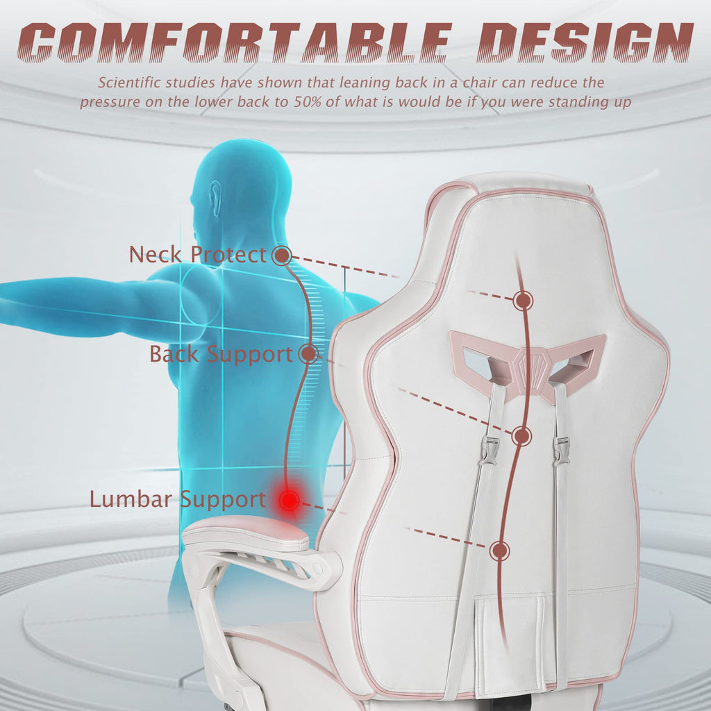 Gaming Chair for Girls, Pink Computer Gaming Chairs for Adults, Reclining Gamer Chair with Footrest with Massage