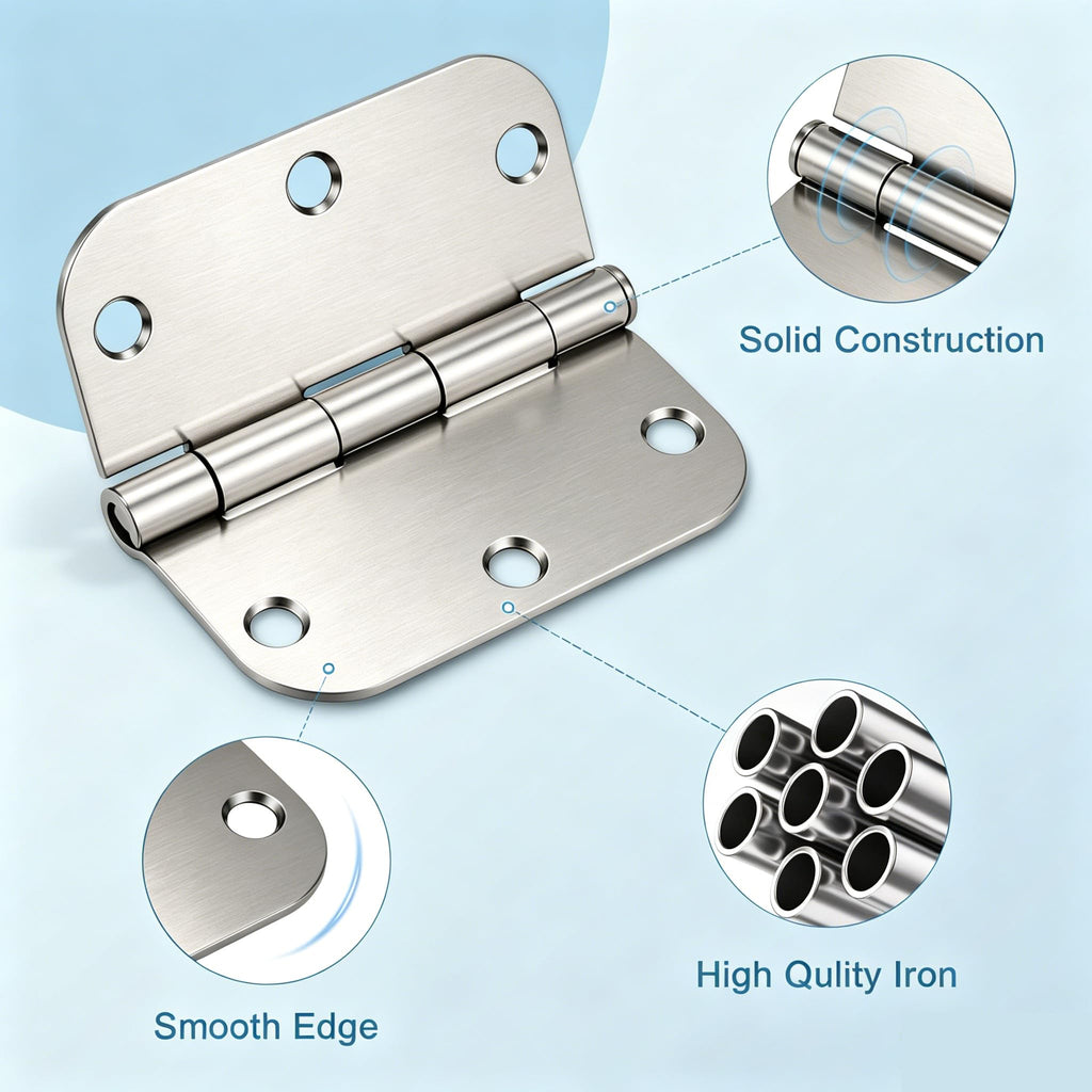 3.5 Inch Brushed Nickel Door Hinges, Interior Door Hinges, 6 Pack