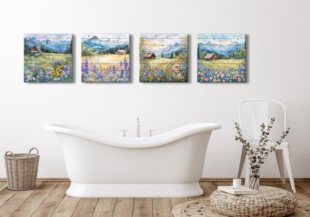 Colorful Wildflower Wall Art Farmhouse Floral Scenery Pictures Rustic Flower Landscape Canvas Painting Mountain