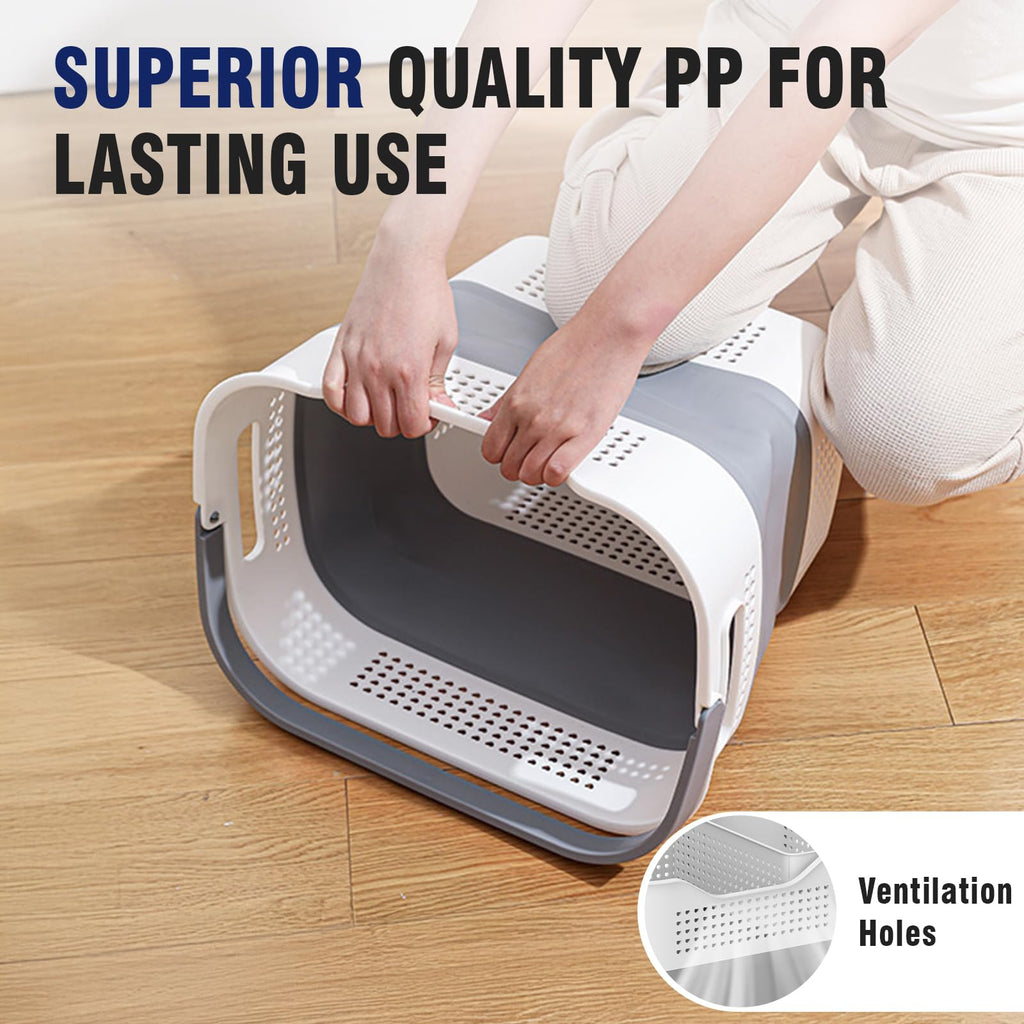Collapsible Plastic Laundry Basket Hamper with Handles, 35L Portable Rubber Clothes Basket, Pop Up Storage