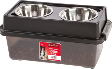 USA Elevated Dog Bowls 9" H, up to 13 lb Storage, Black, Made in USA