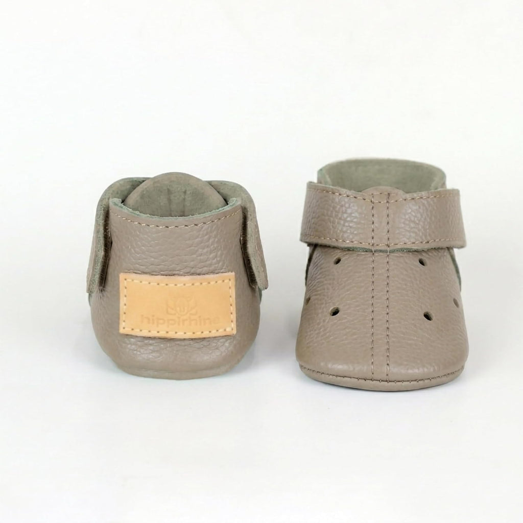 Leather Baby Booties Handmade Moccasins Soft Sole Barefoot First Walking Infant Shoes Newborn Shower Gift Boots Stone