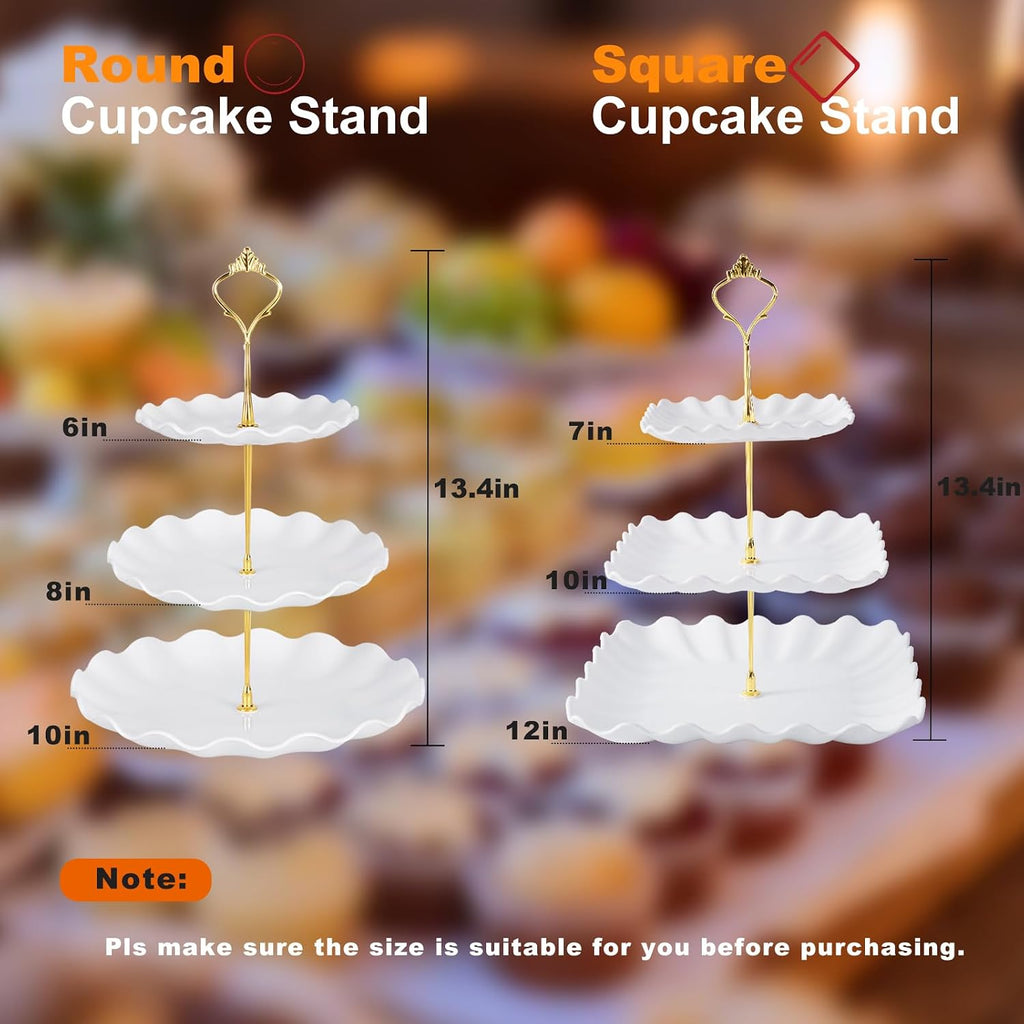 Dessert Table Display Set, 3 Tier Cupcake Stand, White Plastic - Set of 5