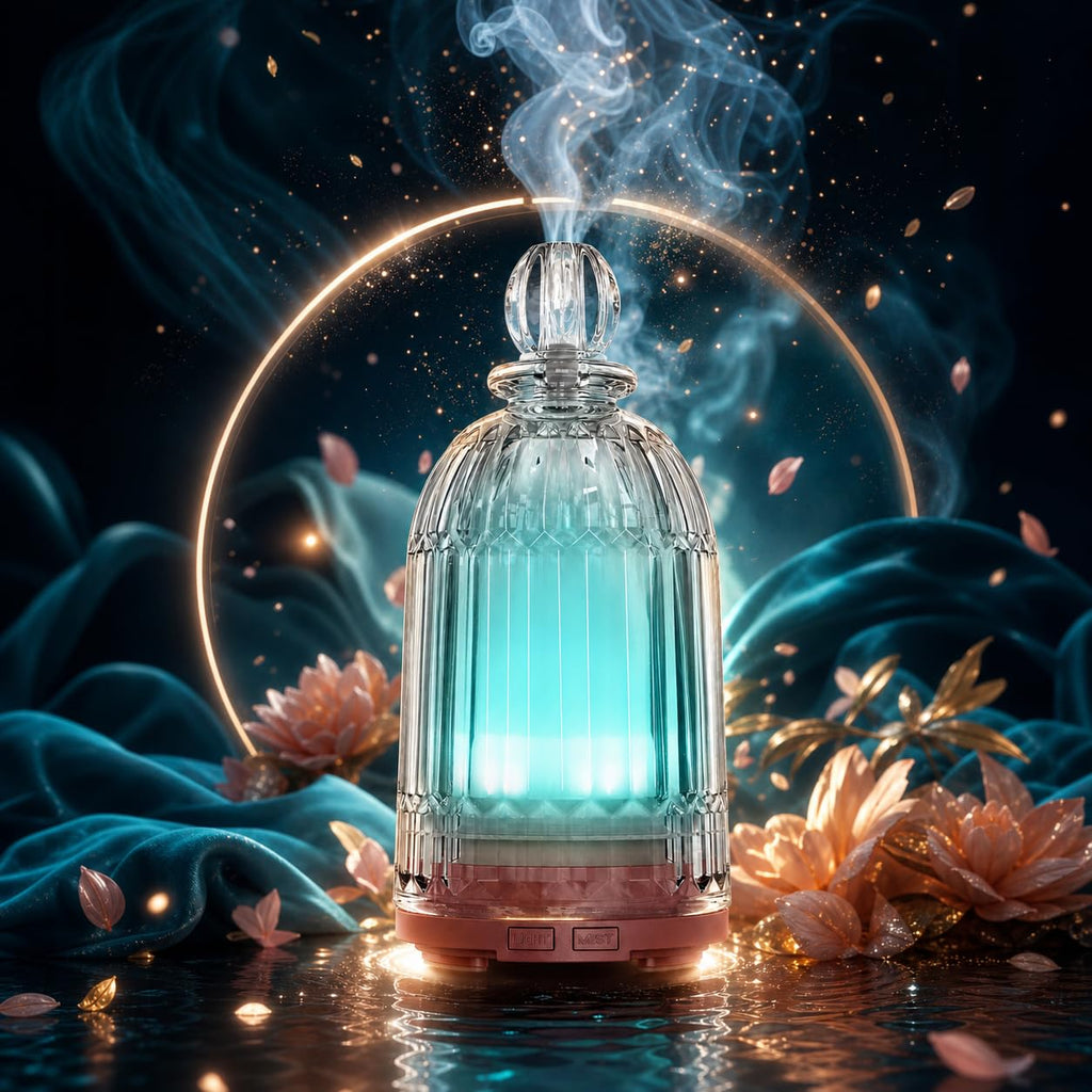 Glass Essential Oil Diffuser, Small Cool Mist Humidifier Glass Cover & Plastic Reservoir with 7 Color LED Lights