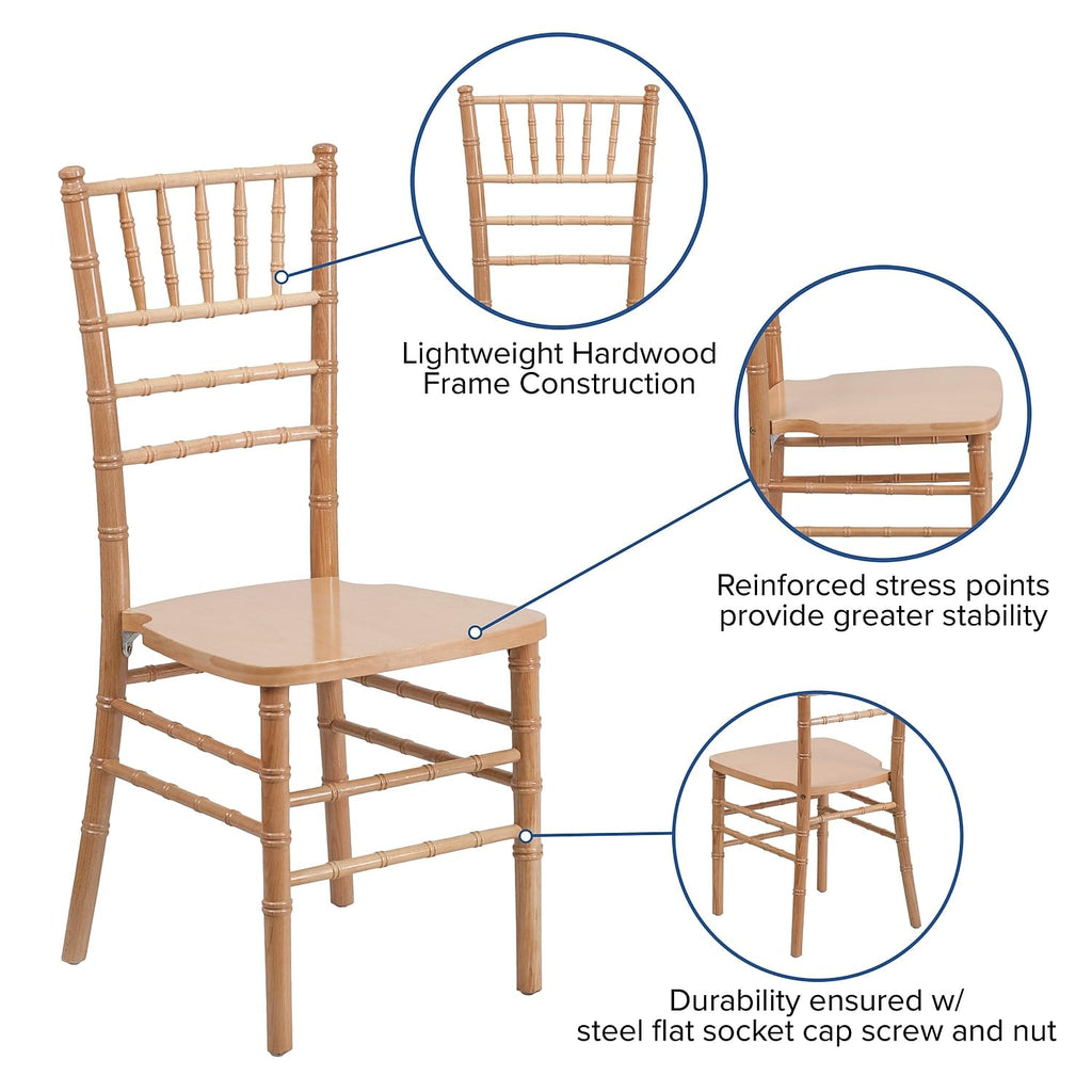 2 Pack HERCULES Series Natural Wood Chiavari Chair