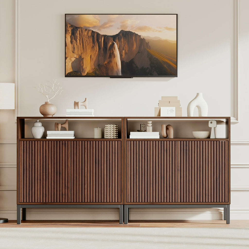 Sideboard Buffet Cabinet Storage, Modern Console Fluted Credenza