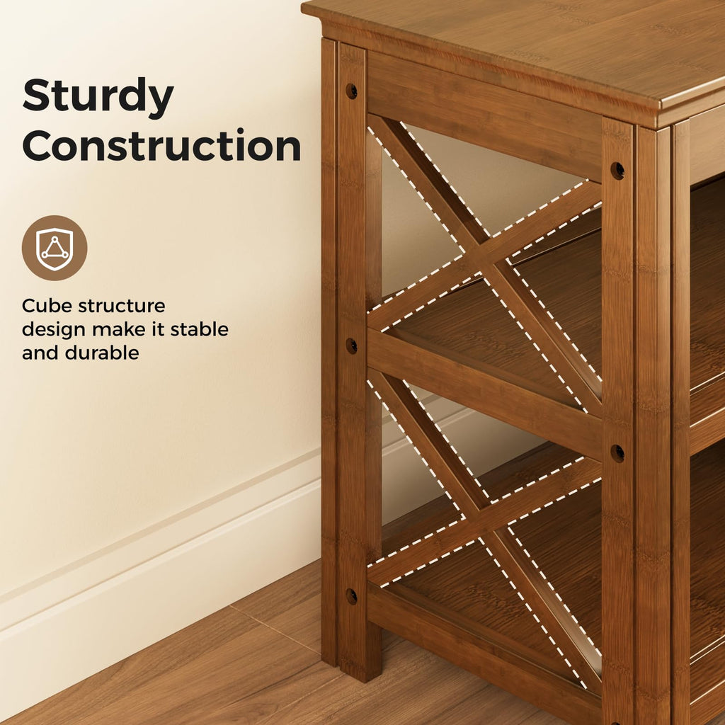 Shoe Rack Bench with Storage 3 Tier Bamboo Shoe Bench Entryway Rustic Solid Wood Entryway Bench (X-Brown, 31.5")