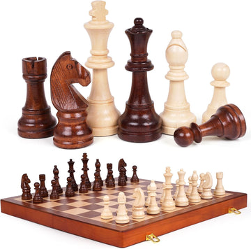 20 Inch Super Large Wooden Chess Set, Hand-Carved Wooden Chess Pieces with 4.5" King, Built-in Storage & 2 Extra