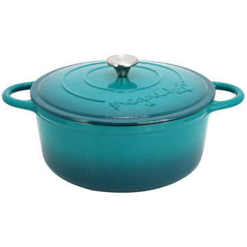 6.35 Quart Round Enameled Cast Iron Dutch Oven Pot with Self Basting Lid & Dual Handles, Heavy Duty, Oven Safe (Teal)