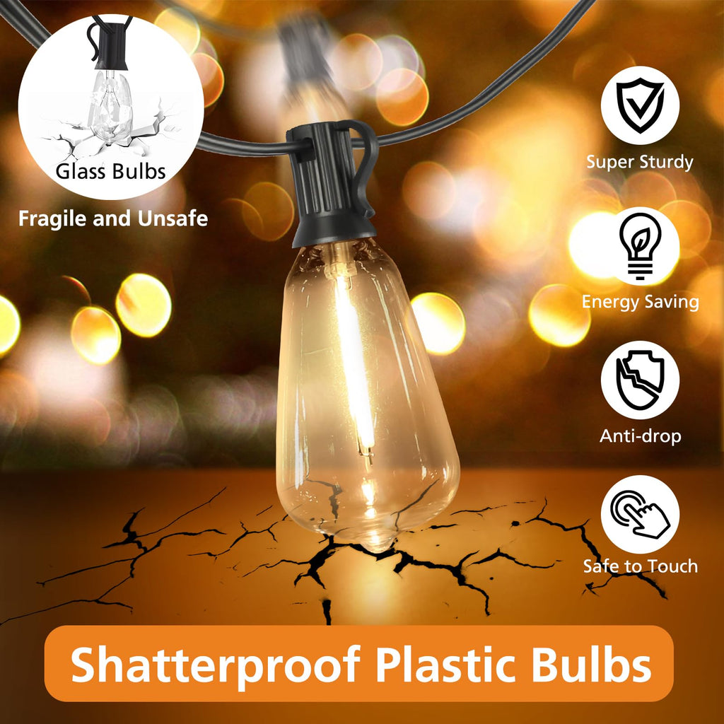 Dimmable Outdoor String Lights with Remote, 3 Colors in 1 LED Patio Light for Outside with 25+1 ST38 Edison Bulbs