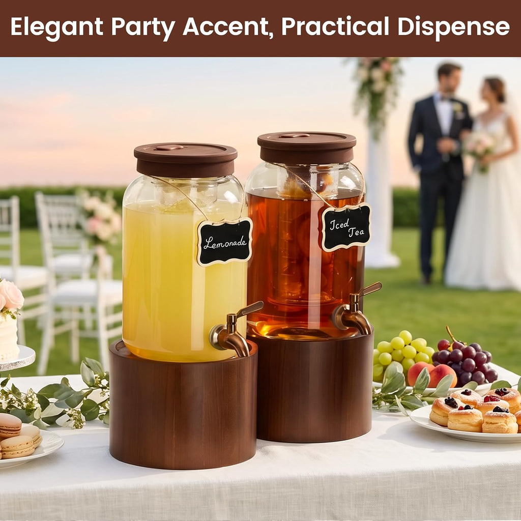 2 * 1 Gallon Glass Drink Dispenser for Parties Beverage Dispenser - Set of 2