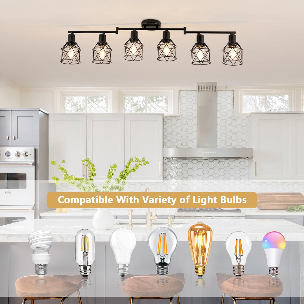 Track Lighting Kit 6 Way Ceiling Spotlight-Industrial Flush Mount Ceiling Light Black Kitchen Ceiling Light Fixtures
