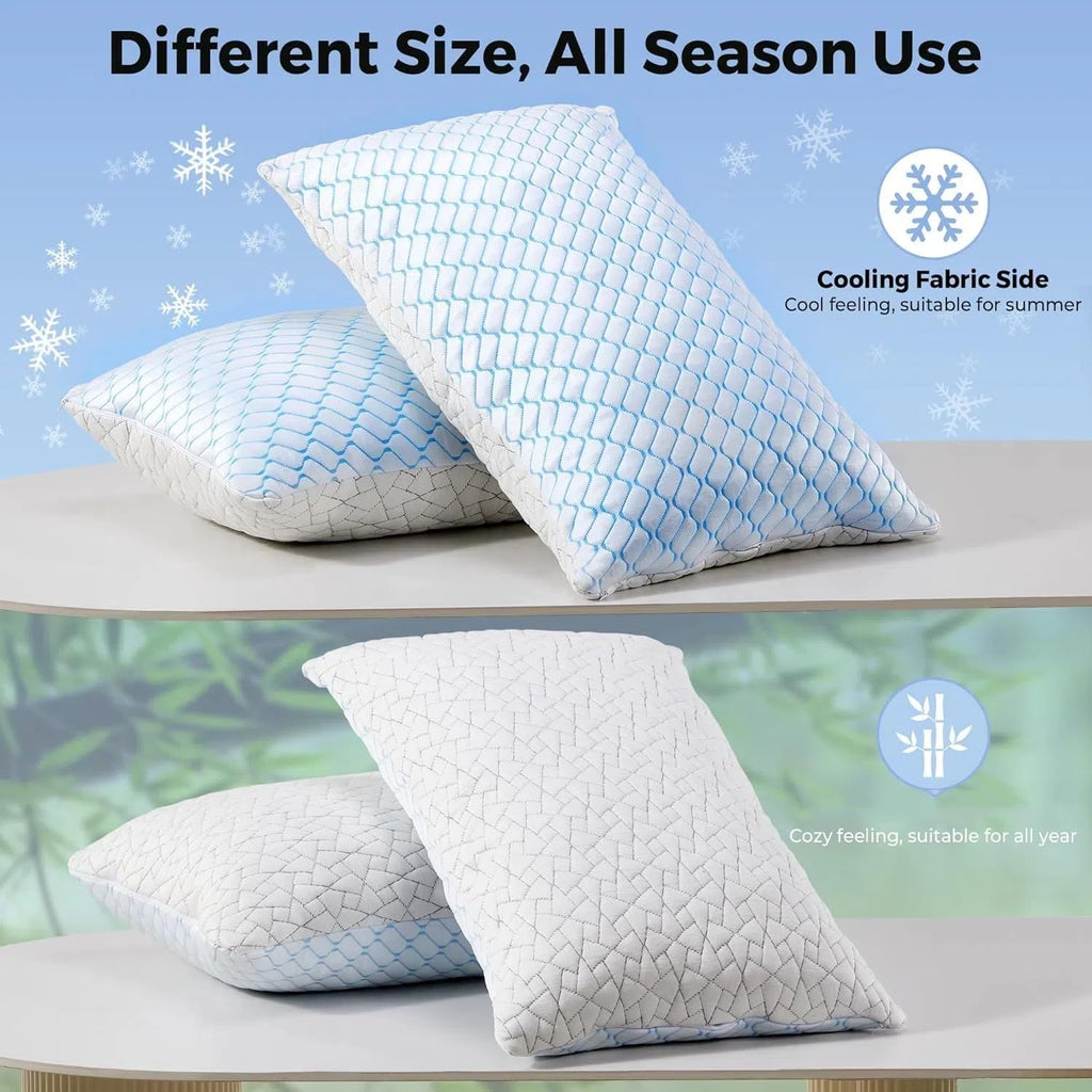 King Size Pillows Set of 2, Shredded Memory Foam Pillows, Cooling Pillow King 2 Pack, Foam Pillow for Sleeping