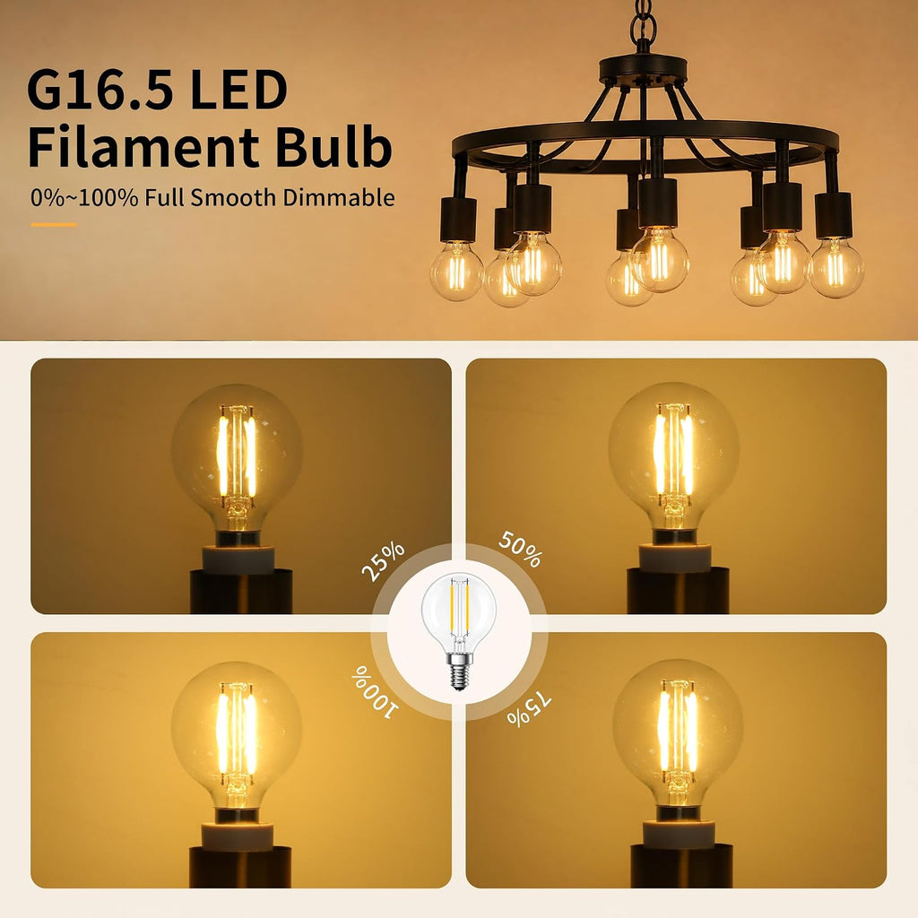 G16.5 LED Bulbs E12 Candelabra Light Bulb 2W,2700K Warm White,Free-Filcker