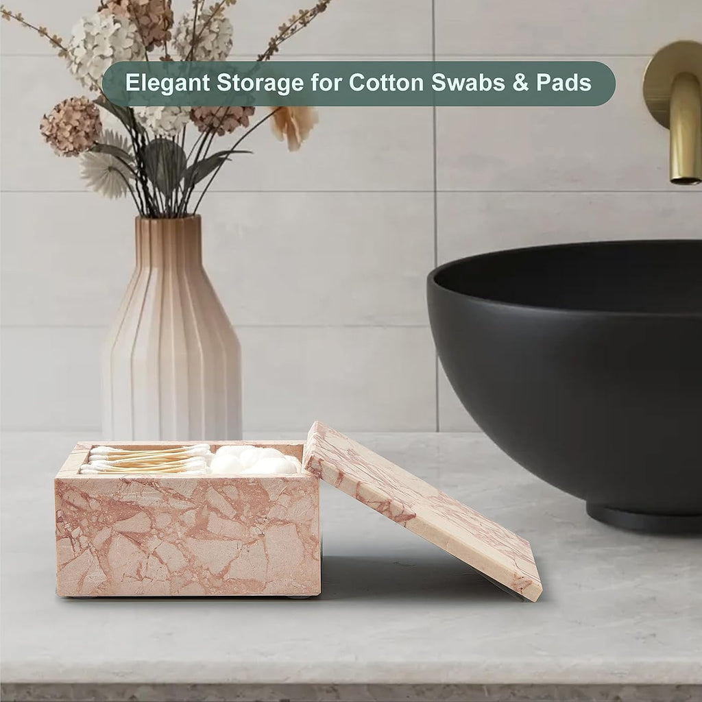 Natural Marble Storage Box with Lid, Rectangular Organizer for Jewelry