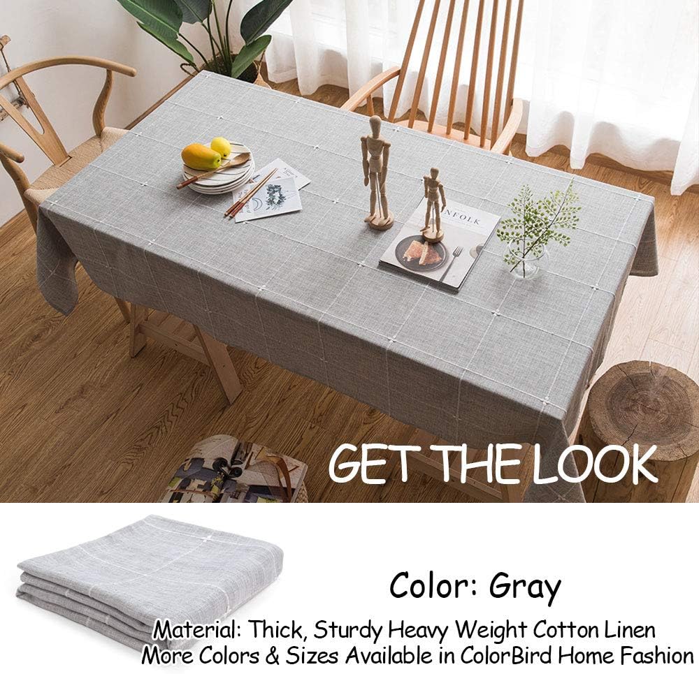 Solid Embroidery Lattice Tablecloth Cotton Linen Dust-Proof Checkered Table Cover Dinning Tabletop Decoration