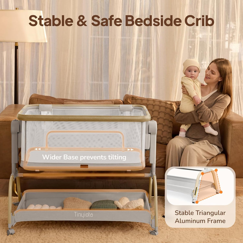3 in 1 Baby Bassinet,Rocking Bedside Crib Sleeper for Newborns | 6 Height Adjustable Bassinet with Mattress and Soft