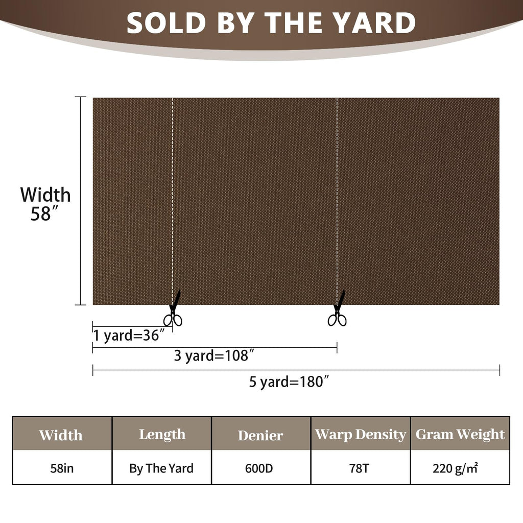 Waterproof Canvas Fabric by The Yard 600D Upholstery Fabric 15 Yard Brown