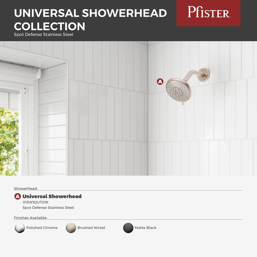 Universal Shower Head, Shower Arm Not Included, 5-Function, 1.75 GPM, Brushed Nickel Finish, 015WS2UT01K