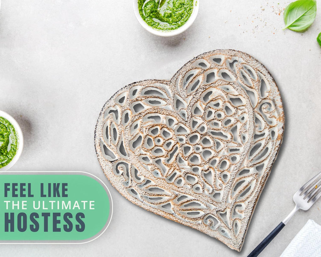 Rustic White Cast Iron Heart Trivet - 6.75"x6.5" - Hot Pot Pad