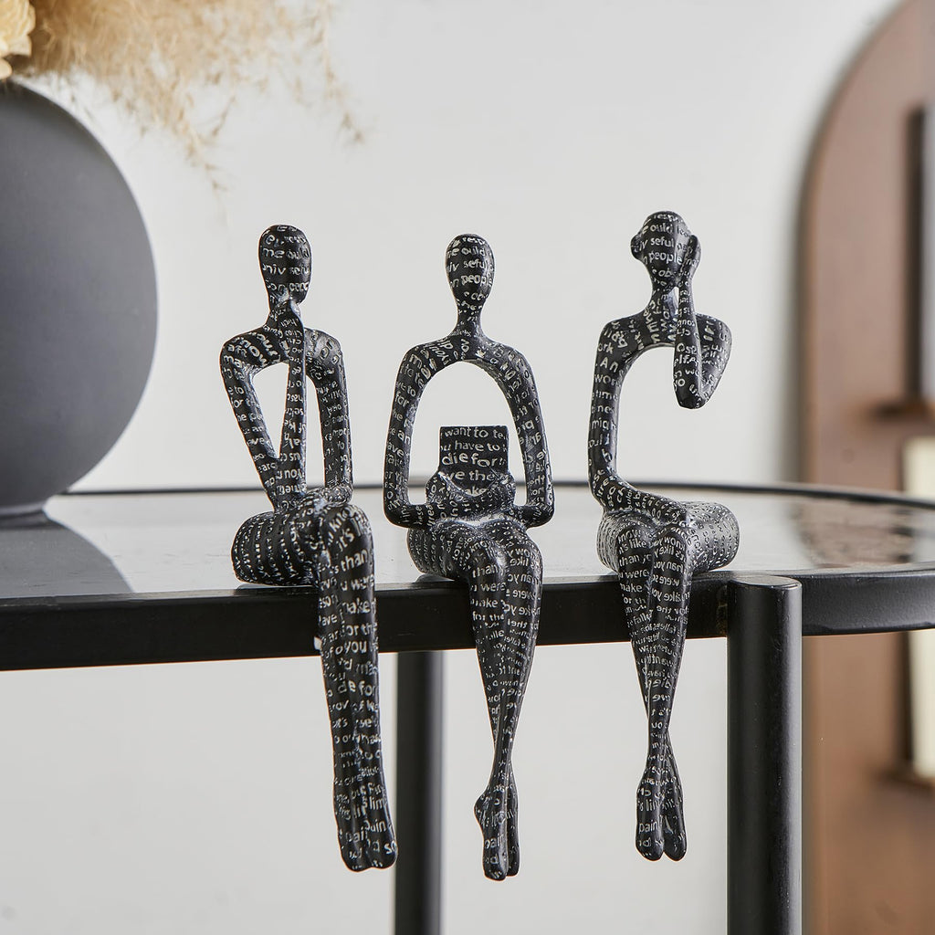 Black Decor Thinker Statue, Abstract Art Sculpture Coffee Table & Bookshelf Decor Accents, Modern Living Room Office
