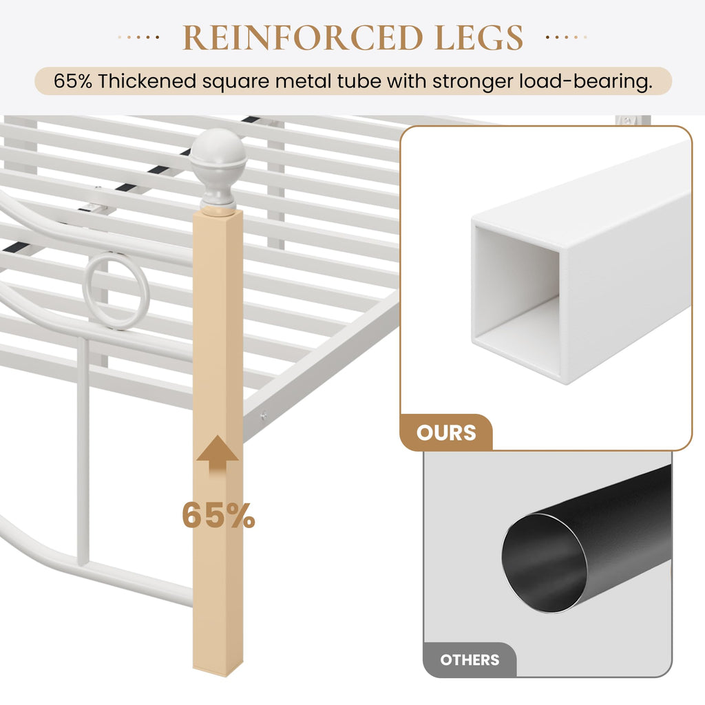 Metal Bed Frame, Victorian Vintage Style, White