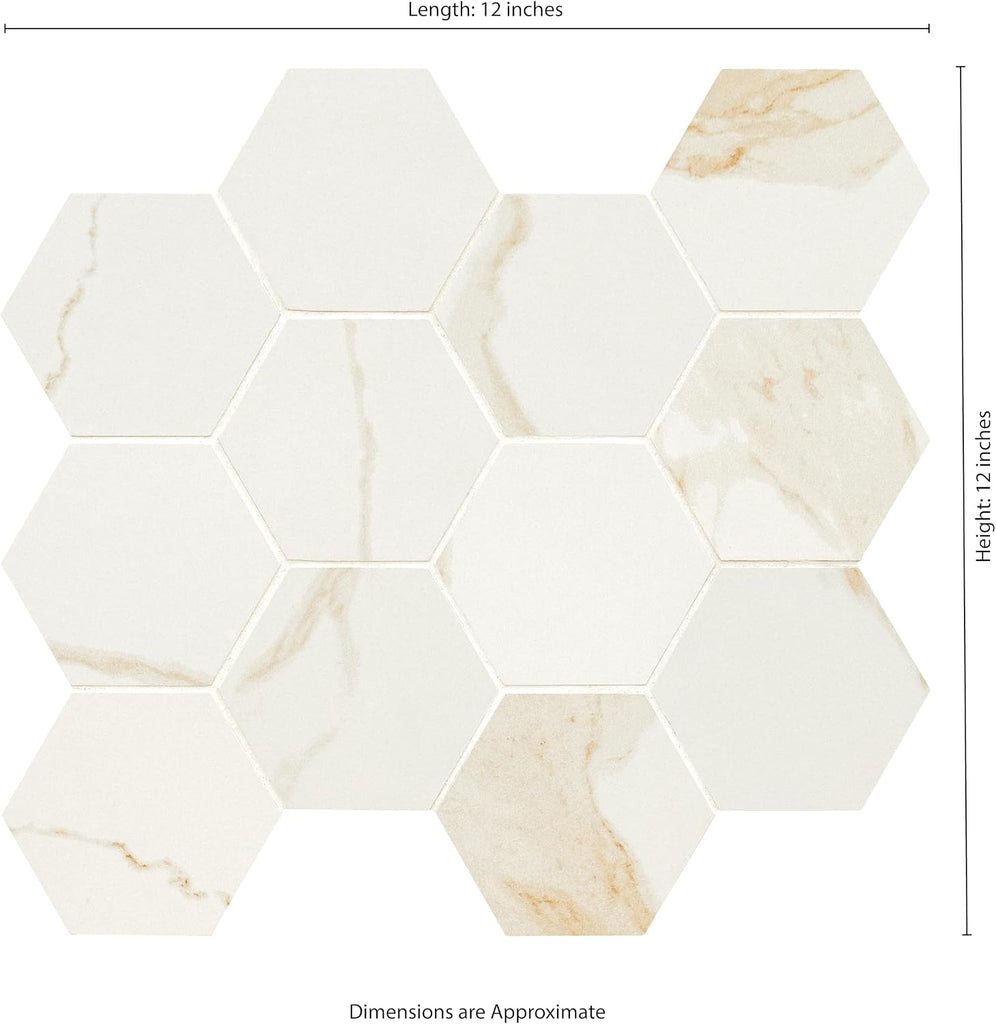 Eden Calacatta 3 in. x 3 in. Hexagon Porcelain Mosaic Tile Flooring